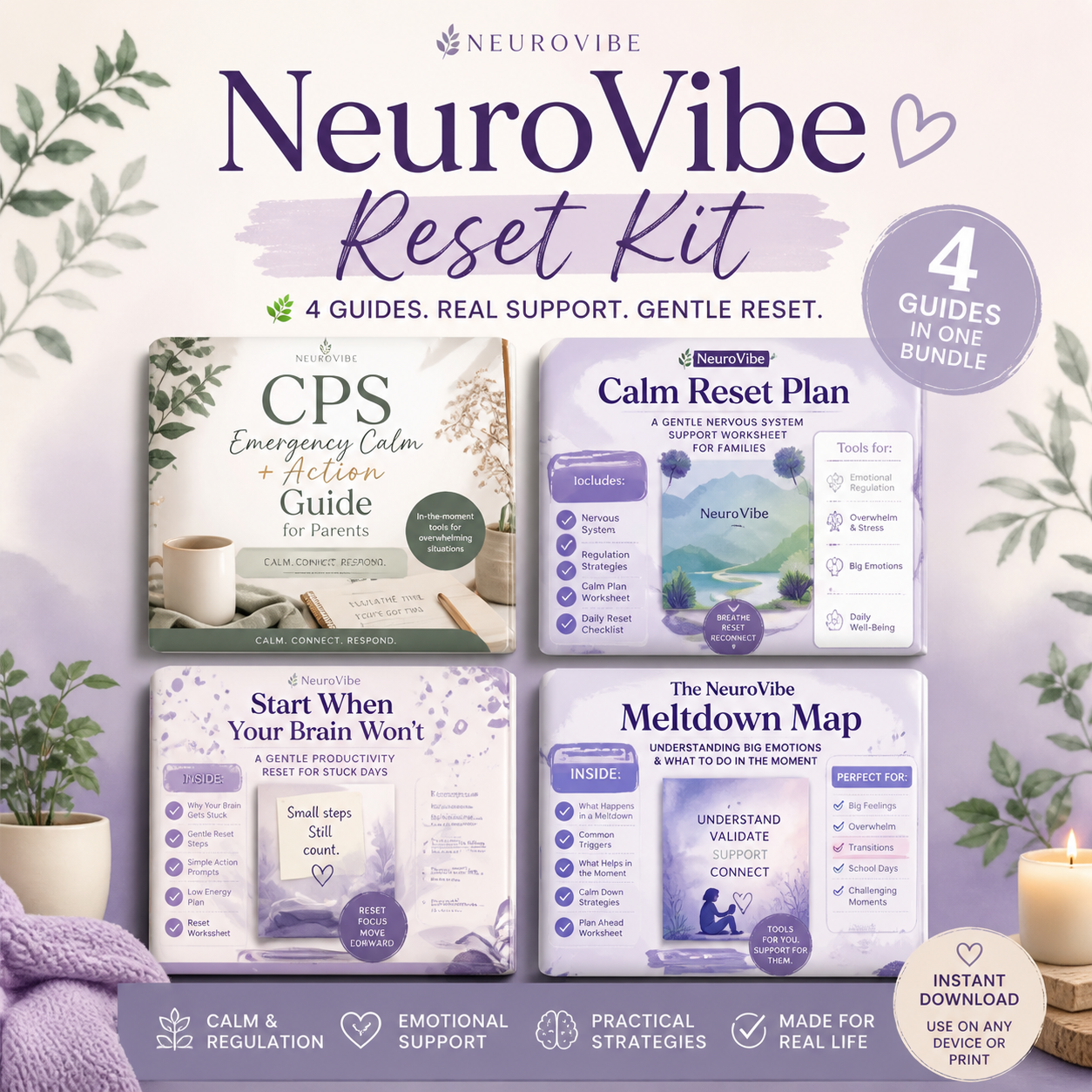 NeuroVibe Reset Kit ✨ | 4 Guide Bundle for Overwhelm & Emotional Reset