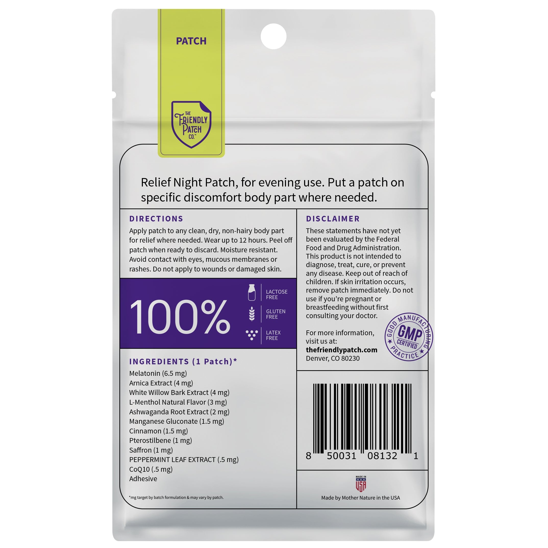 🌱Relief Night Patch - 8 pack Arnica, White Willow Bark, Melatonin for Soreness for sleep