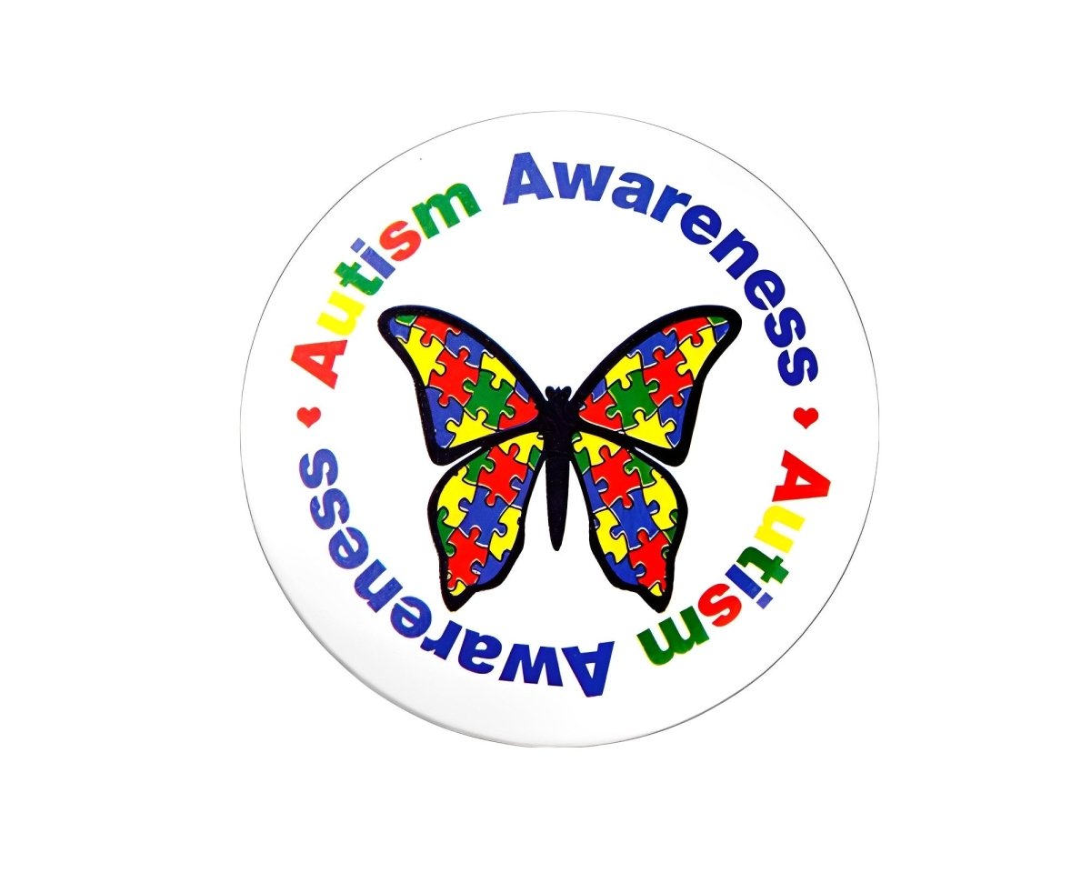 Round Autism Awareness Butterfly Button Pins