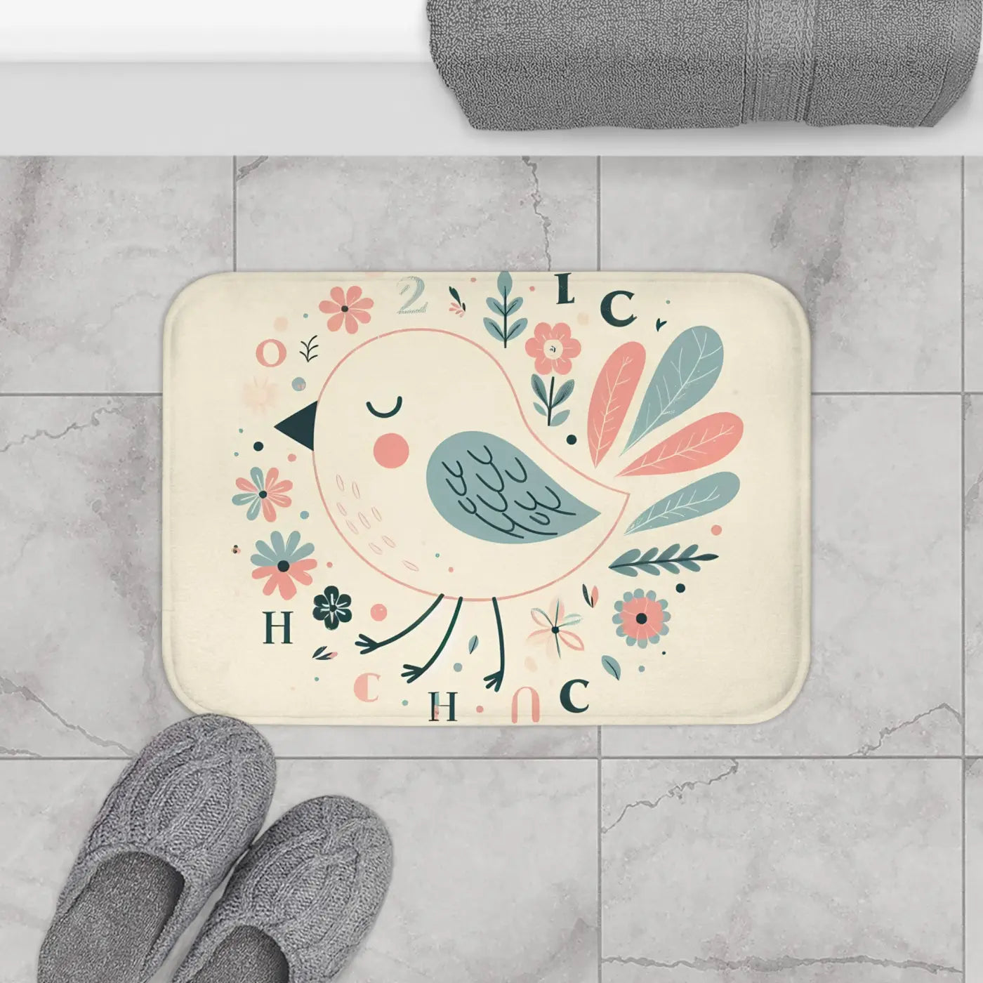 Pastel Flowers Microfiber Bath Mat - Memory Foam - Dipaliz