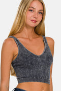 ✨Washed V-Neck Crop| Midnight