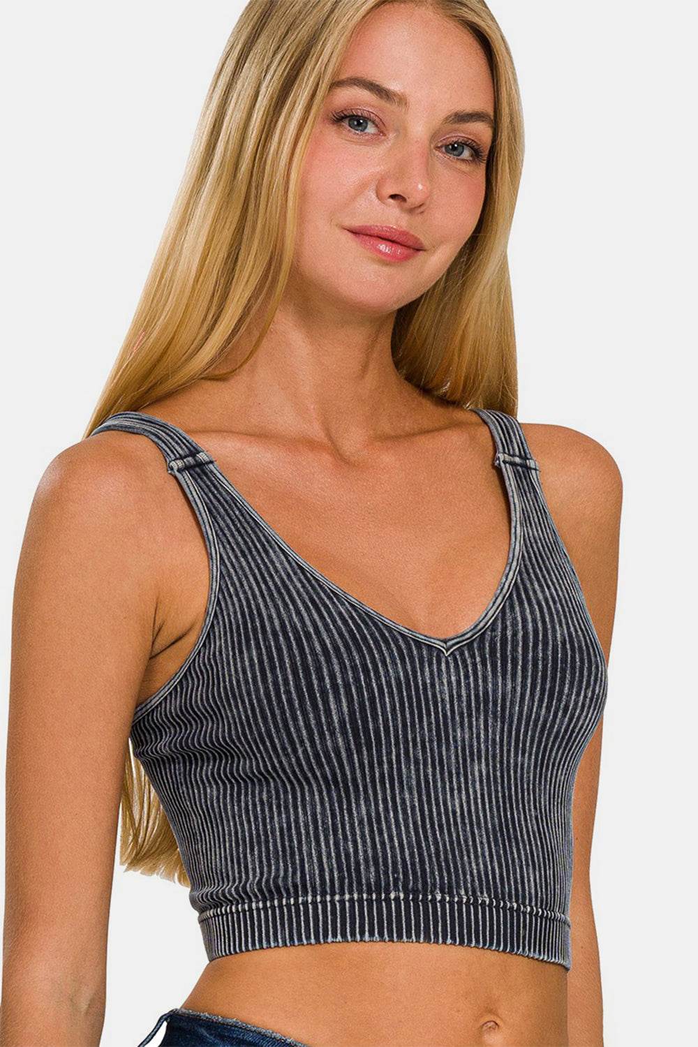 ✨Washed V-Neck Crop| Midnight