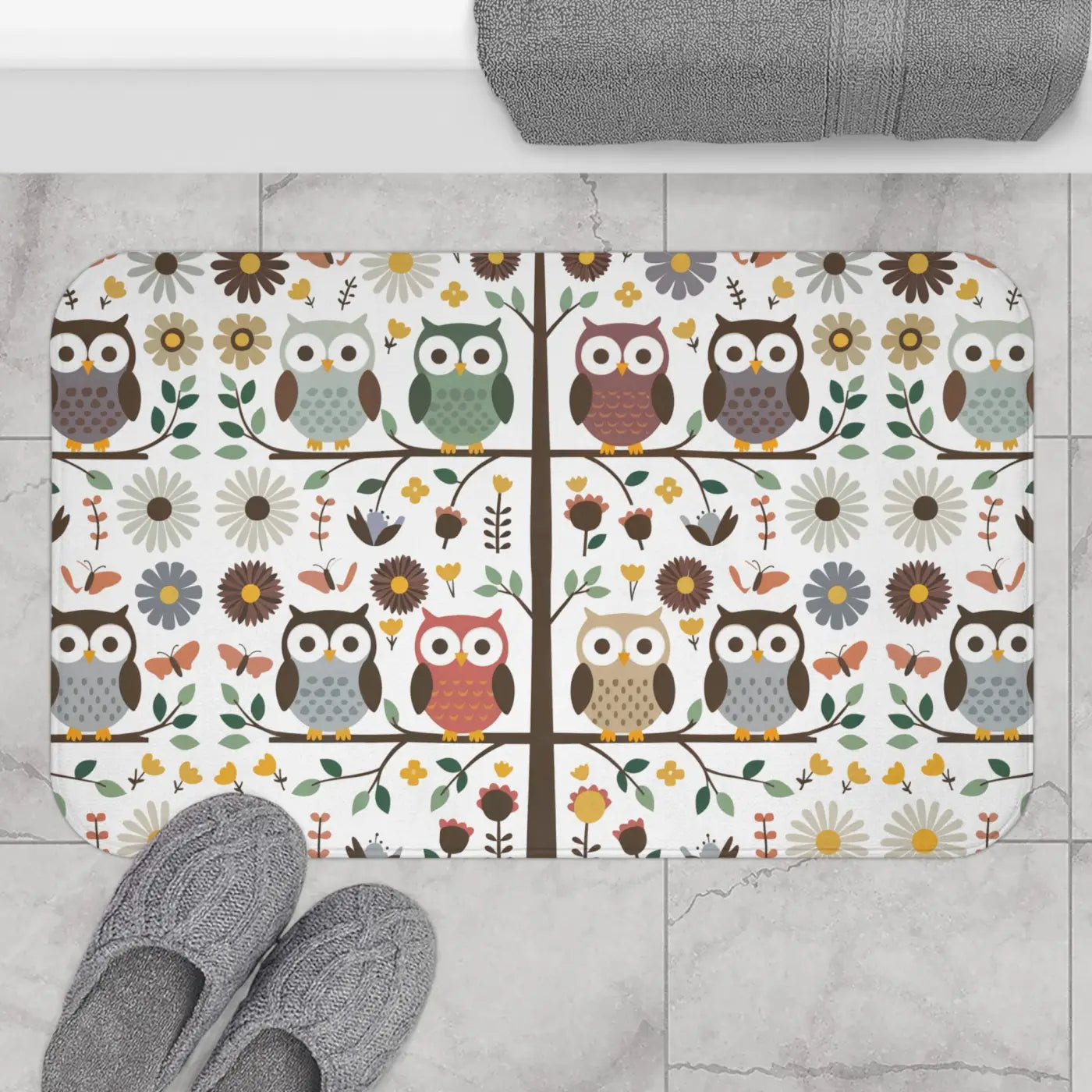 Plush Owl Bath Mat Owls on a Tree Decor - Dipaliz